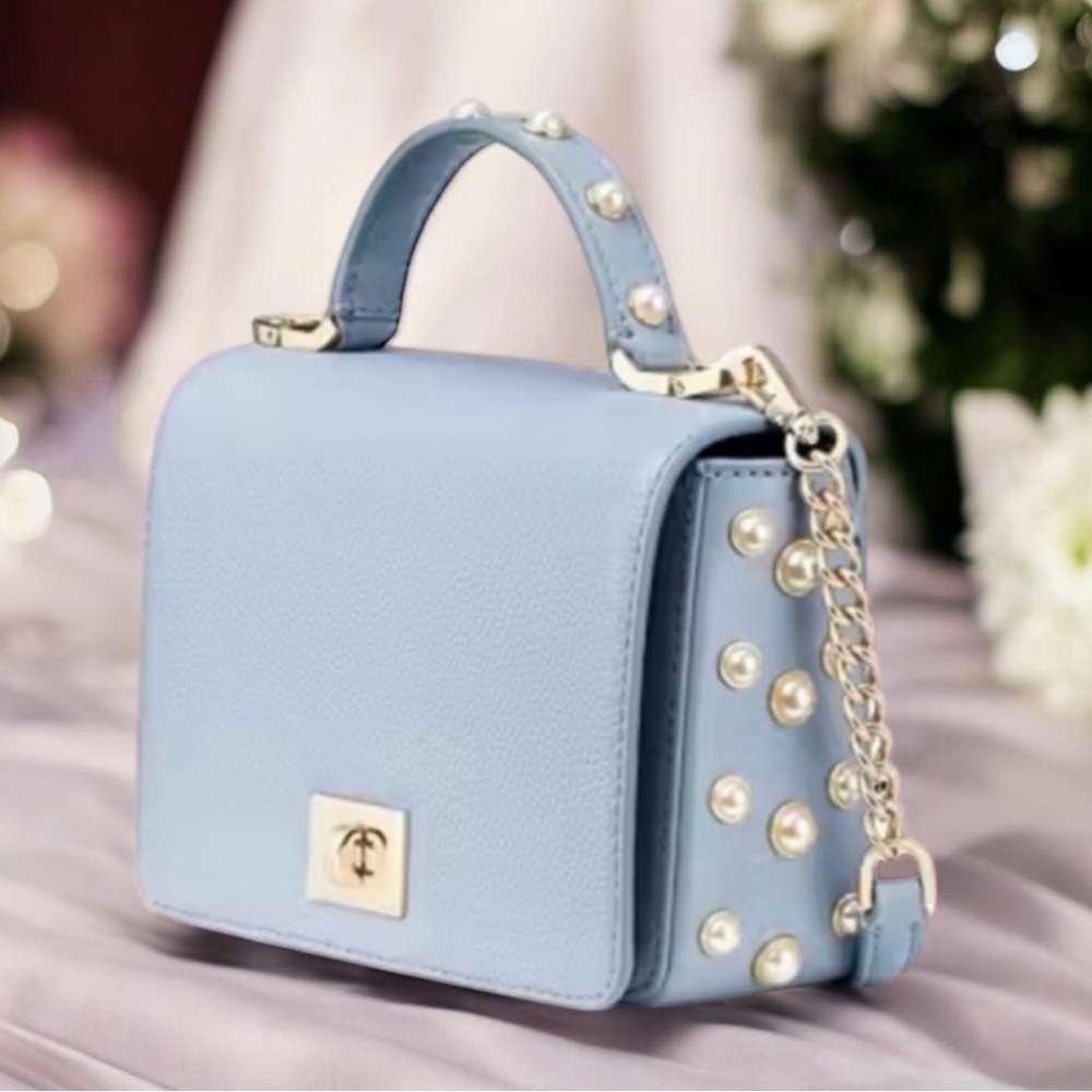Kate Spade Elegant Pearl-Stud Light Blue Top-Handle Women's Bag EUC - Picture 15 of 15